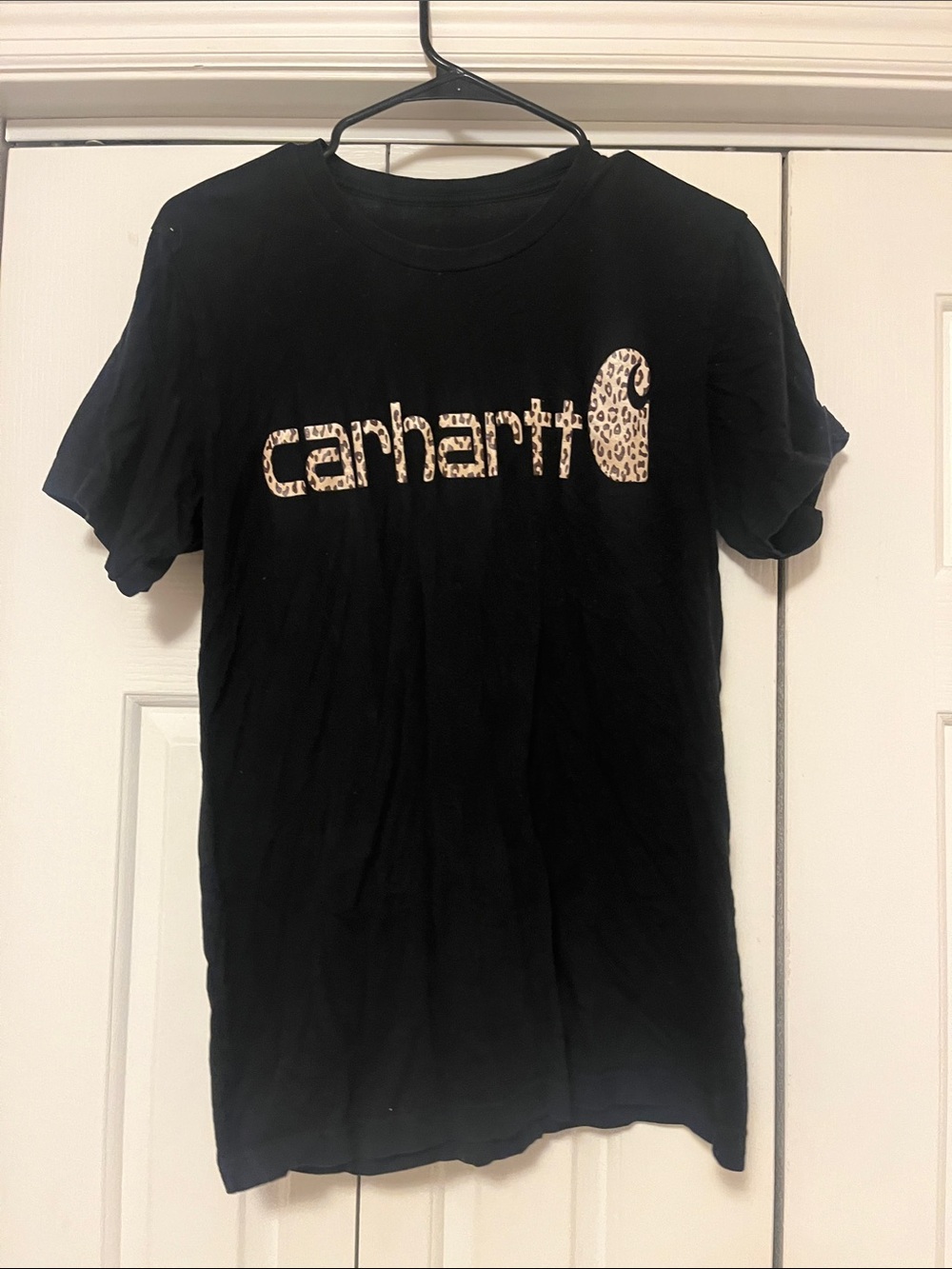 Carhartt Black Tee with Leopard-Print Logo